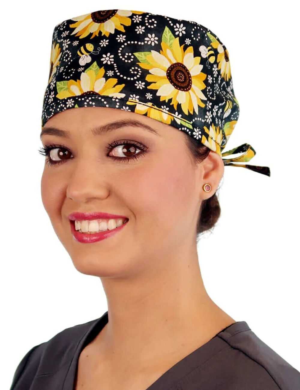 Medical cap "Sunflower on a black background" Mankaia