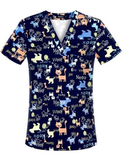 Unisex printed medical gown "Little Kawai cats" (62029)