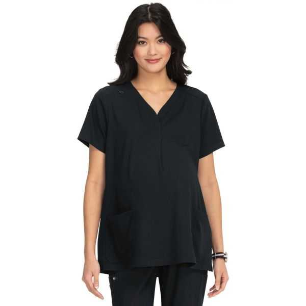 Blouse médicale de maternité, KOI "Next Gen" 2 poches, noir vue de face  (1073)
