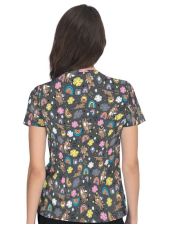 Blouse médicale originale Femme "Chat et arc-en-ciel sur fond gris", Collection Koi (384PR-TFY)