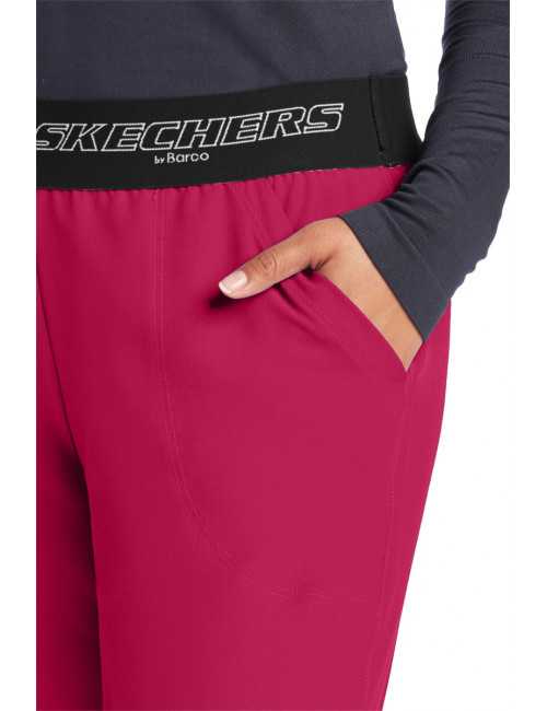 Pantalon médical femme, couleur framboise vue détail, collection "Skechers" (SK202-)