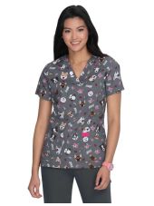 Bata médica de mujer"perros y flores" sobre fondo gris, Koi (B120PR-PUL)