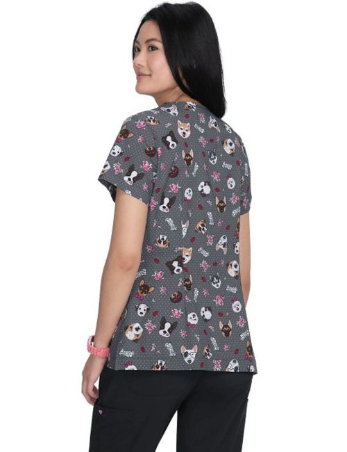 Women's medical gown"dogs and flowers" on a grey background, Koi (B120PR-PUL)