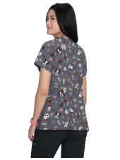 Bata médica de mujer"perros y flores" sobre fondo gris, Koi (B120PR-PUL)
