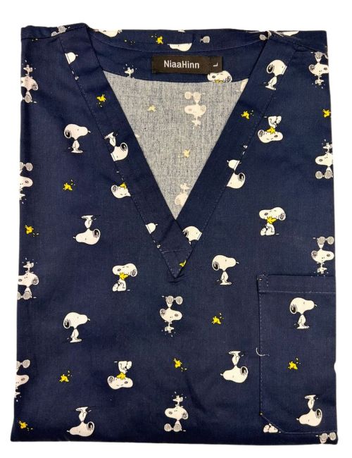 Blouse médicale imprimée Unisexe "Snoopy sur fond bleu marine" (72001)