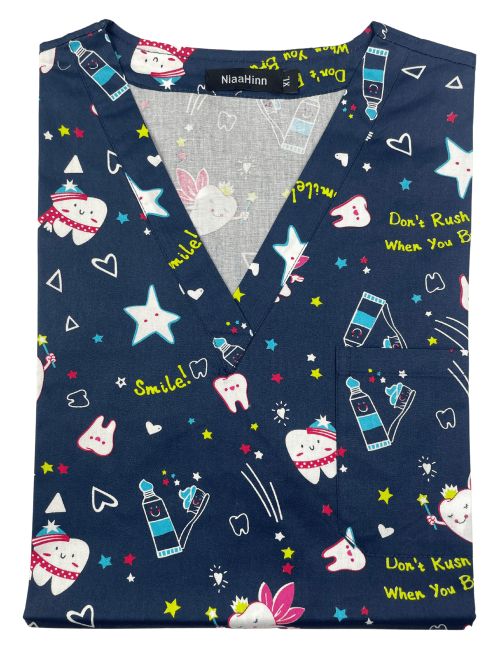 Unisex printed medical gown "Teeth and stars" (62038)