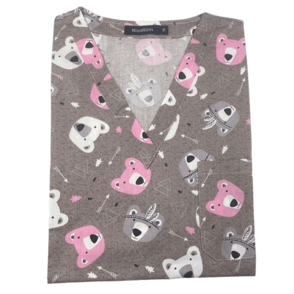 Unisex printed medical gown "Blue and gray bear" (62010)