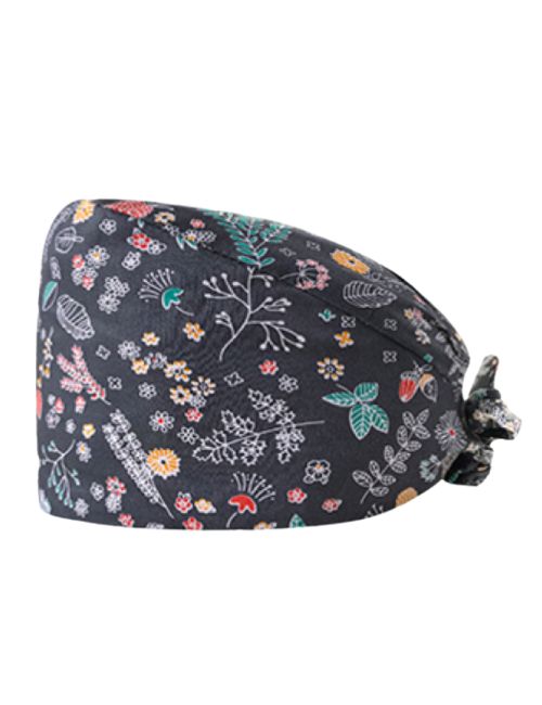 Medical cap "black and flowers" (209-12016)