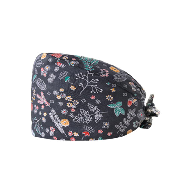 Gorra médica "Negro y flores" (209-12016)