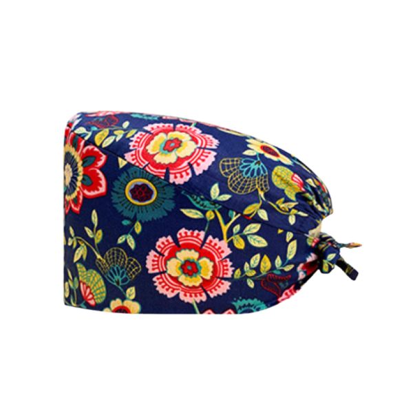 Medical cap "Large flowers on a navy blue background" (209-12282)