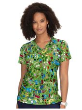 Original female medical gown "travel on green background", (F100PR-HTV)