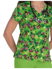 Blouse médicale originale Femme "Singe sur fond vert", (384PR-MKB)