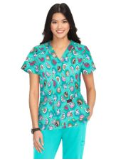 Women's medical blouse dogs and cats buoys on blue background, Koi Collection (B120PR-PPY)