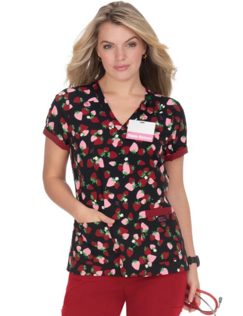 Bata médica de mujer perros y gatos boyas sobre fondo azul, colección Koi (B120PR-PPY)