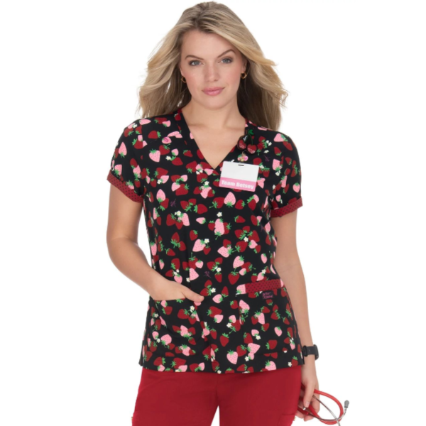 Bata médica de mujer perros y gatos boyas sobre fondo azul, colección Koi (B120PR-PPY)