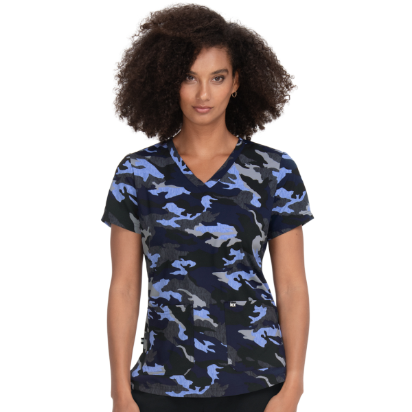 Blouse médicale originale Femme "Camouflage bleu", (1029PR-HTC)