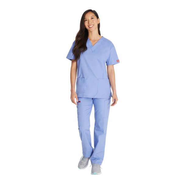 Blusa médica de cuello en V para mujeres, Dickies, 2 bolsillos, Colección "EDS Signature" (86706)