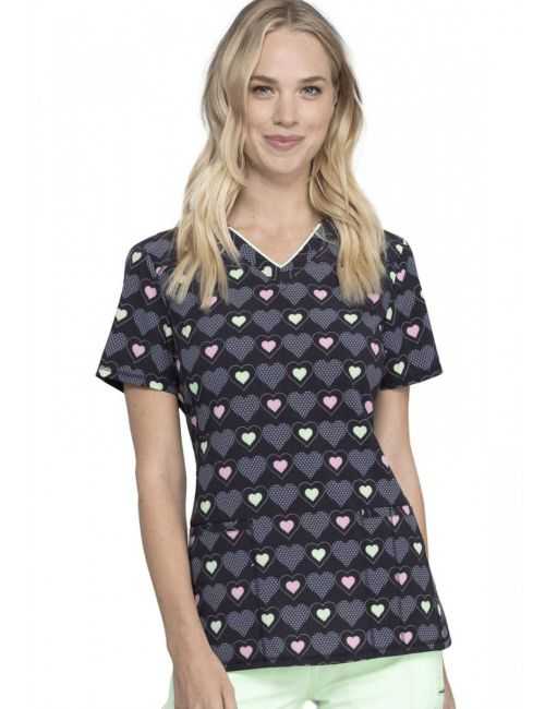 Woman's Printed Medical Gown "Hearts on Black Background", Cherokee (CK634)