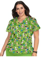 Women's "Lama" printed medical gown on a green background, Koi Collection (F101PRSLM)