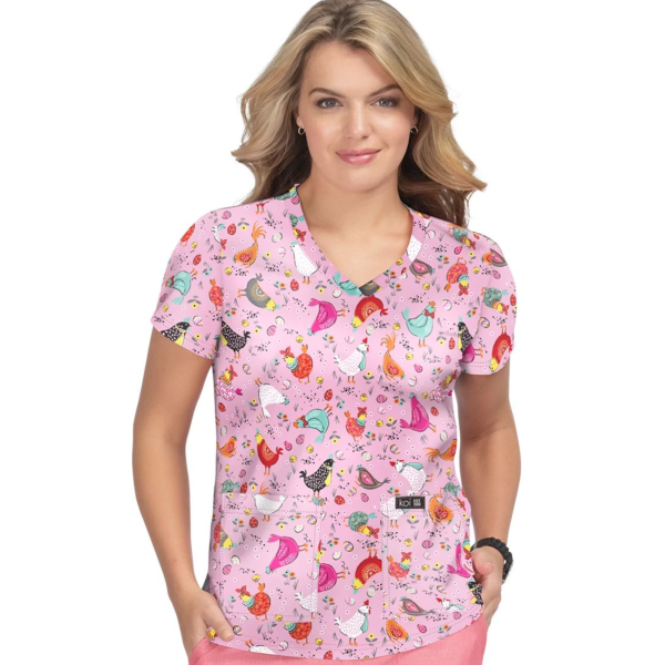 Original female medical gown "travel on green background", (F100PR-HTV)