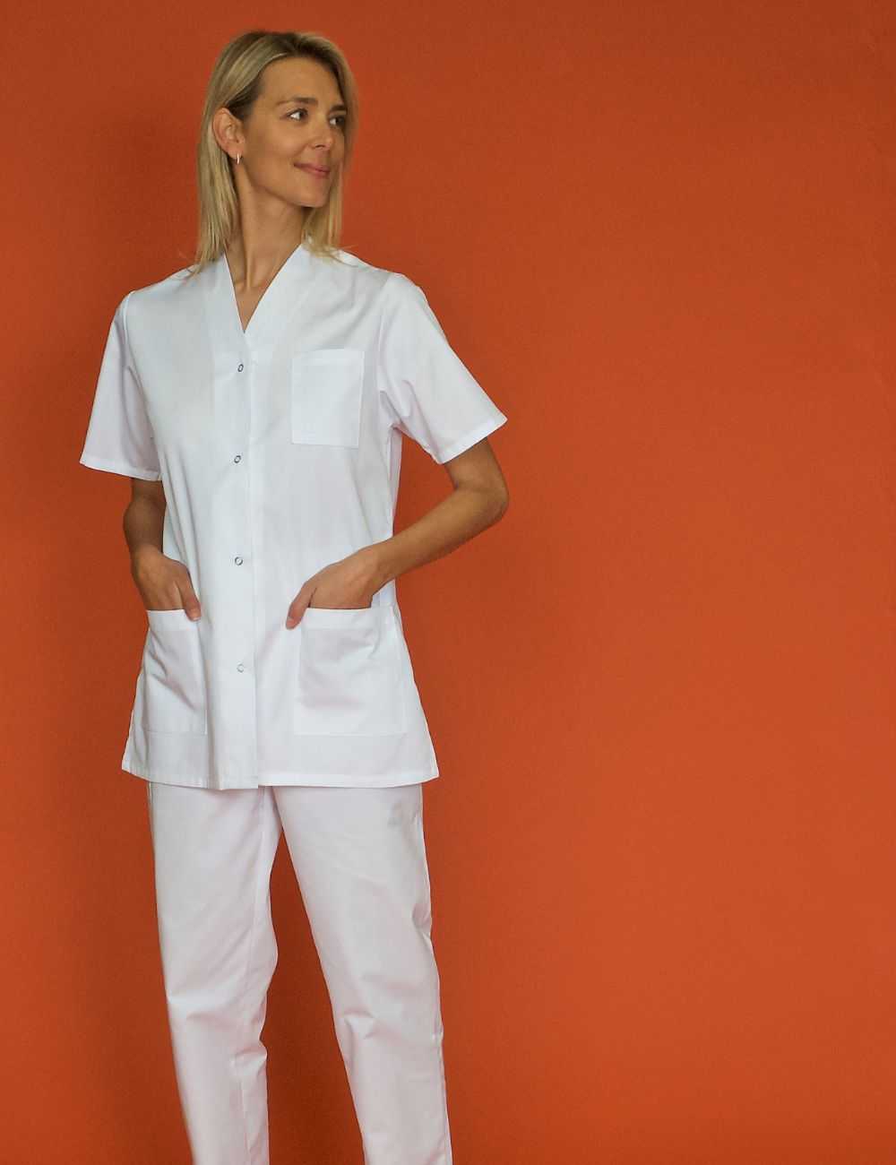 Bata de trabajo Mujer blanca Cuello en V Viviane, SNV (VIVMCP0000)