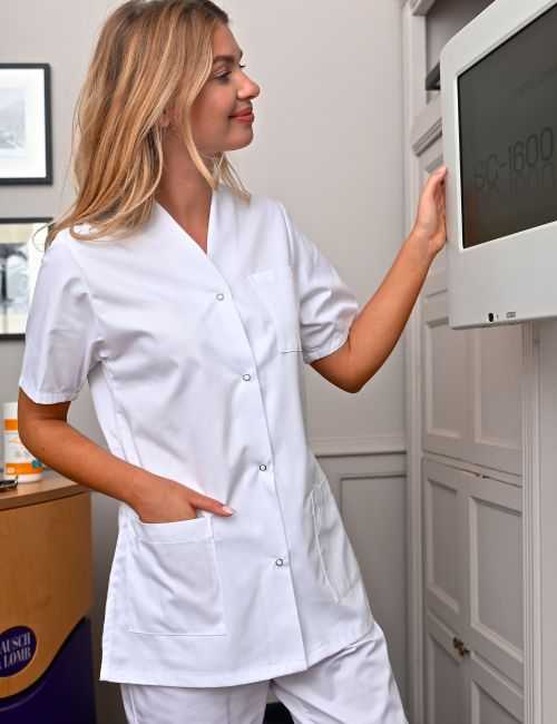 Bata de trabajo Mujer blanca Cuello en V Viviane, SNV (VIVMCP0000)