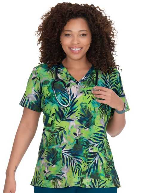Koi Women's Medical Gown "Breezy Palms", Planet Koi collection (1079PR-BZP)