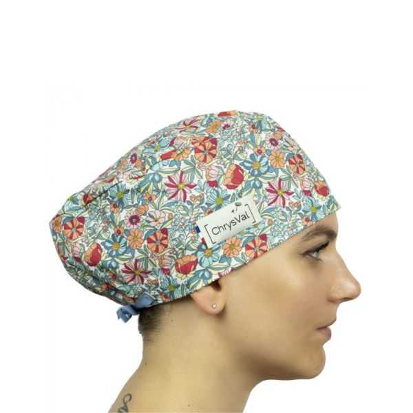 Medical Cap Cherry flower 100% coton Chrysval (211-204)