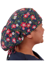 Calot médical Cheveux Longs "Fleurs sur fond  bleu marine" (815-9022)