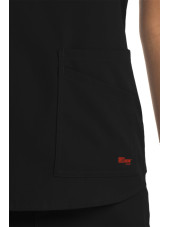 Blouse médicale femme, couleur noir vue détail, collection "Grey's Anatomy Stretch" (GRST011-)