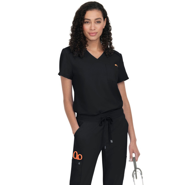 Blouse médicale Femme Koi "Aura", 2 poches, collection Cureology (C100) noir de face 