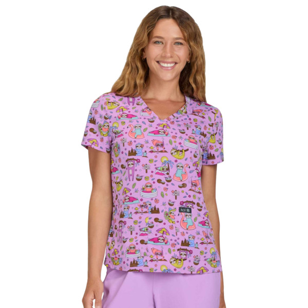 Blouse médicale femme imprimée "Paresseux" (384PR-SLH)