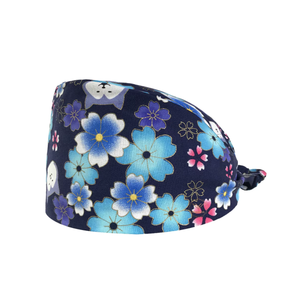 Gorra médica "Flores grandes sobre fondo azul marino " (209-12282)