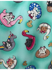 Blouse médicale originale Femme "Chiens et chats bouées" sur fond bleu, Collection Koi (B120PR-PPY)