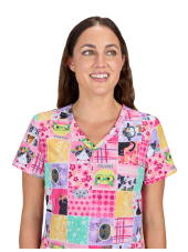Blouse médicale femme imprimée "Chats et fleurs" (1122PRA-SOU)