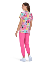 Women's medical blouse printed "Cats and blue flowers" (1122PRA-BFC)