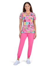 Women's medical blouse printed "Cats and blue flowers" (1122PRA-BFC)