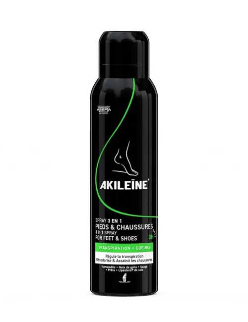 AKILEINE - Spray negro 3 en 1 para pies y zapatos