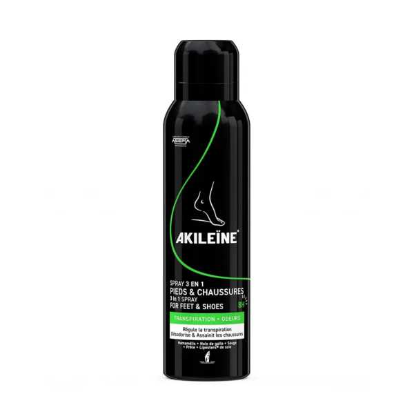 AKILEINE - Spray negro 3 en 1 para pies y zapatos