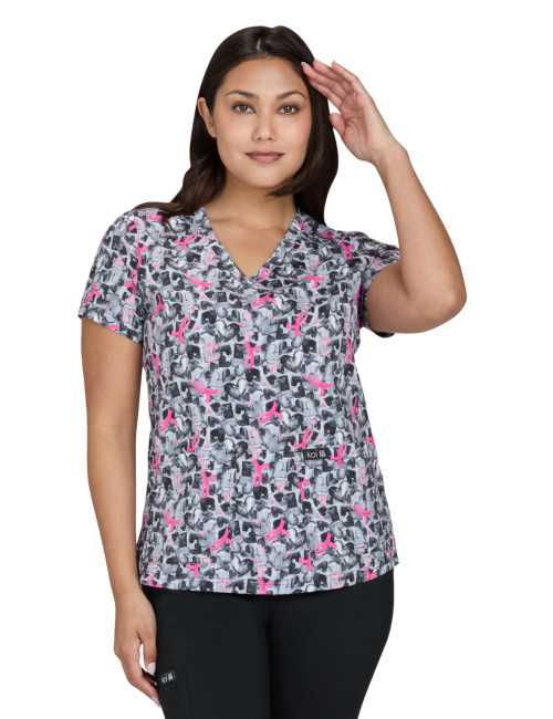 Blouse médicale femme imprimée "octobre rose" (384PRM-IKH)