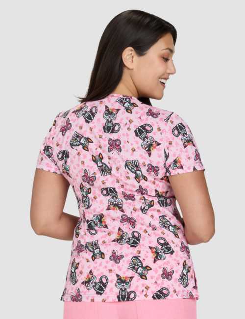 Blouse médicale originale femme "Chiens sur fond rose" (384PR-SSC)