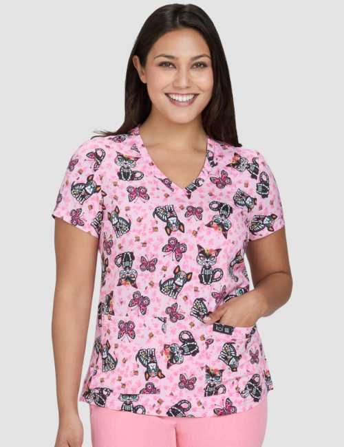 Blouse médicale originale femme "Chiens sur fond rose" (384PR-SSC)