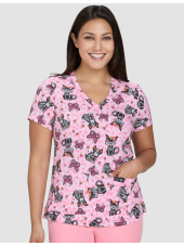 Blouse médicale originale femme "Chiens sur fond rose" (384PR-SSC)