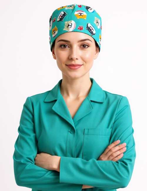 Gorra médica "Perros sobre fondo verde" (209-12049)