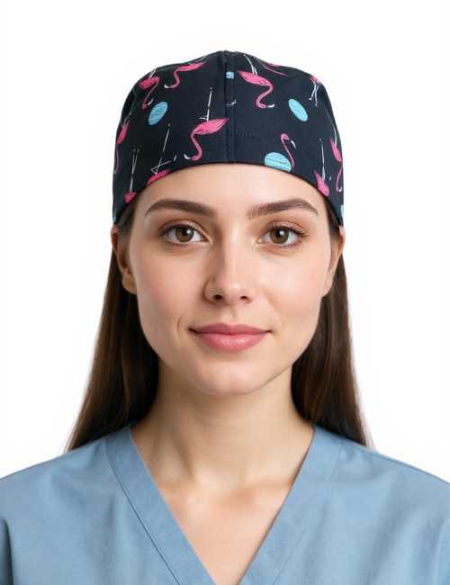 Medical cap "flamingos on black background" (209-22139)