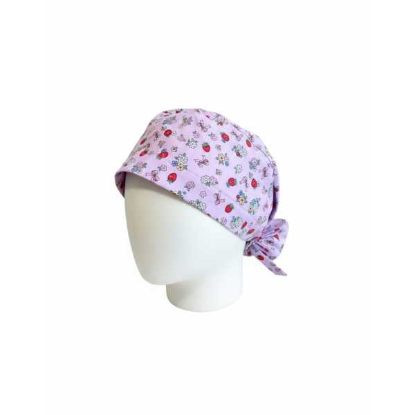 Medical cap "Strawberries and Flowers on a pink background" (209-12353)