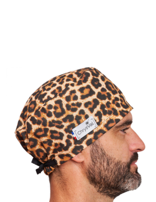 Gorro médico corto "Leopardo" 100% algodón CHRYSVAL (211-449)