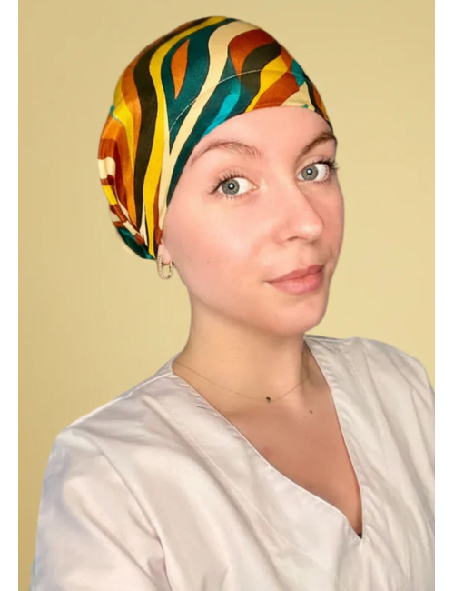 MEDISILK 100% Silk Scrub Caps – Made in France – Perla Dental Pattern on Orange Background (215-001)