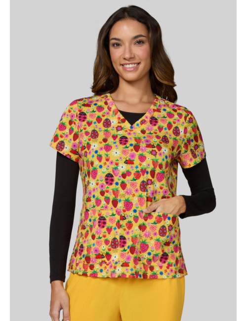 Women's Original Medical Top "Strawberries and Ladybugs" (384PRA-LDB)