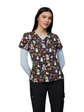 Casaca sanitaria estampada para mujer "Criaturas Fantasmales" (384PR-GCR)